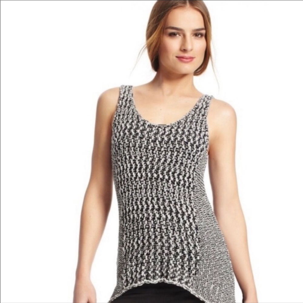 Cabi Black White Oreo Tape Yarn Sweater Tank Top